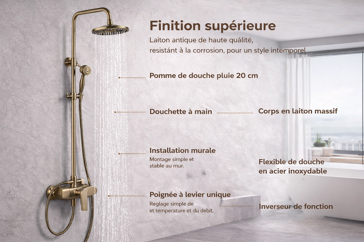 Colonne de douche mitigeur bronze antique Kerra